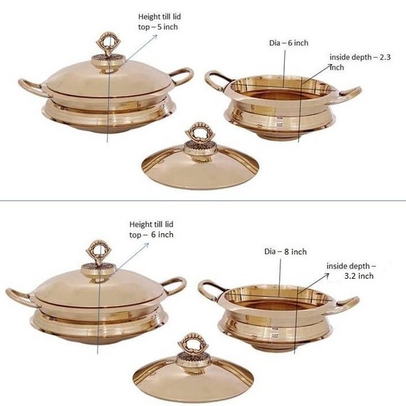 Set Of 4 Copper Serving Bowls - 5 Inch Diameter, Handmade Hammered Style, Double Walled - Gold Color