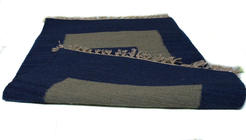 Blå och grå handvävd bomullsmatta / dörrmatta - 61 x 91 cm bild 2