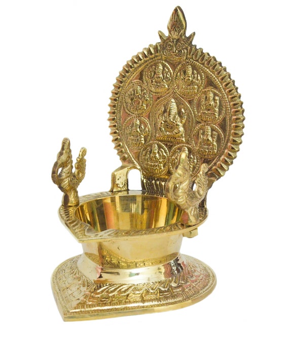 Ashtalakshmi Diya Vilakku Singhasan Diya Bras Oil Lamp Ashtalakshmi &  Ganeshji With Peacocks -  Canada