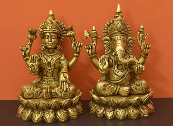 Lakshmi Ganesh Idol |  Brass antique finish Lakshmi-Ganesh idol / Murti