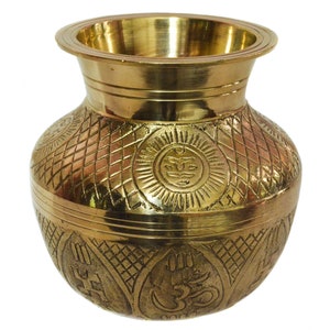 Brass Kalash Pot in Handcrafted carving & Antique look  for Indian Traditional Pooja Items