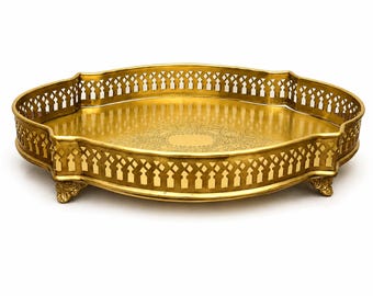 Brass Matte Antique Finish Decorative Serving Tray | Cutwork Design Brass Platter | Elegant Centerpiece Tray for Home Décor & Entertaining