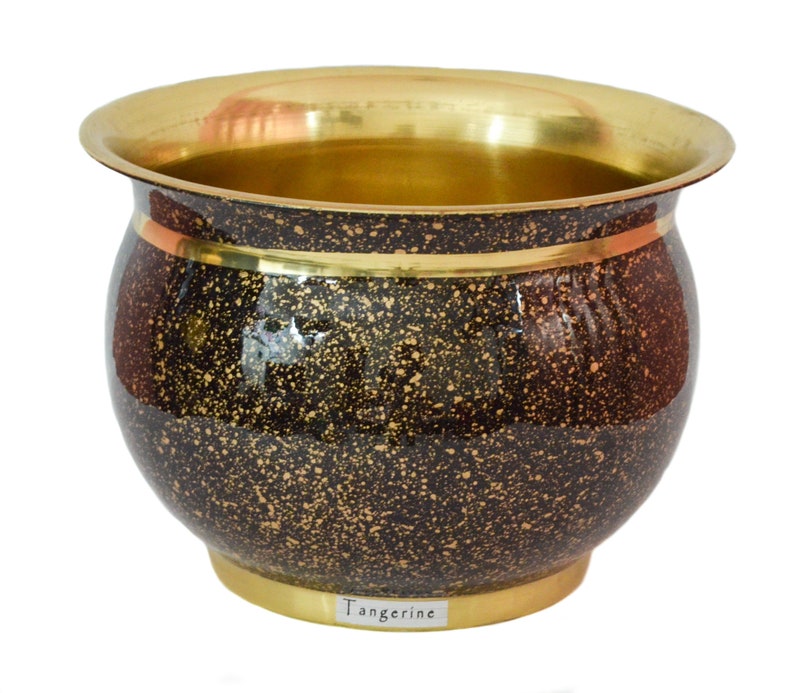 Tangerine Handcrafted Brass Planter Pot with Marble Print 12 x 8.5 image 1