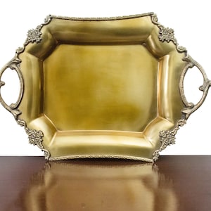 Matte Antique Finish Decorative Brass Serving Tray with Embossed Design