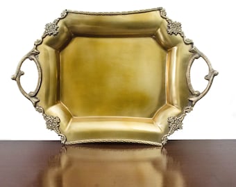 Matte Antique Finish Decorative Brass Serving Tray with Embossed Design