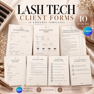 Lash Tech Client Forms Bundle, Editable Canva Template, 10 Fillable PDF Lash Forms, Eyelash Extension Consent Form, Intake, Aftercare