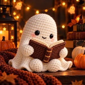 Crochet Ghost Reading Book Pattern, Halloween Amigurumi Ghost, PDF