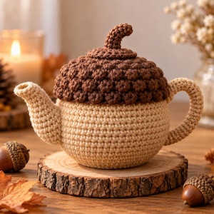 Crochet Acorn Teapot Pattern, Fall Amigurumi Teapot, Autumn Crochet Decor, PDF