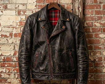 Men's Distressed Black Leather Motorcycle Jacket, Vintage Biker Jacket, Genuine Sheepskin Retro Moto Riding Coat, Cafe Racer
