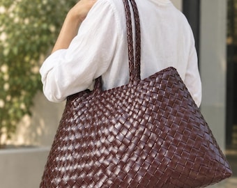Woven Leather Bag, Cowhide Leather Bag, French Style Bag, Retro Leather Bag, Braid Bag, Designer Bag, Handbag, Gift for Mom, Gift for Wife
