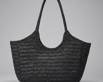 Handwoven Genuine Leather Hobo Bag, Tote Bag, Women's Shoulder Bag, Handmade Leather Purse, Black Leather Bag, Stylish Ladies Bag