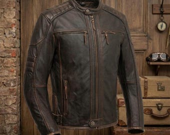 Men's Leather Motorcycle Jacket, Riders Jacket, Winter Biker Coat, Gift for Him, Husband, Dad, Boyfriend, Brother, Christmas & Birthday Gift