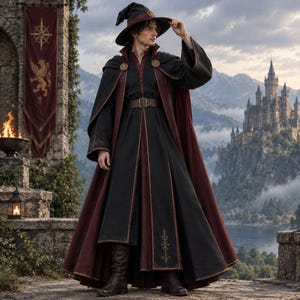 Men's Medieval Wizard Costume | Gothic Mage Robe | Dark Fantasy Sorcerer Cloak | Renaissance LARP Outfit | Halloween Wizard Cosplay