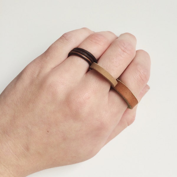 No metal leather ring, brown or tan men's leather ring, metal free, without metal, nonmetal non-metal, electrician, simple modern minimalist