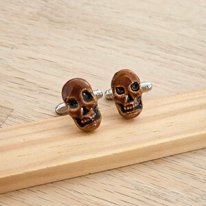 Rock Punk Skull Cufflinks Handmade Accessories for Alternative Style Brown