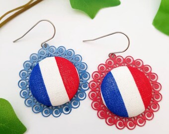 Boucles d'oreilles drapeau français, bijoux de France, cadeau pour femme française, événement sportif, bleu blanc rouge, patriotique équipe de football des Jeux Olympiques de Paris 2024