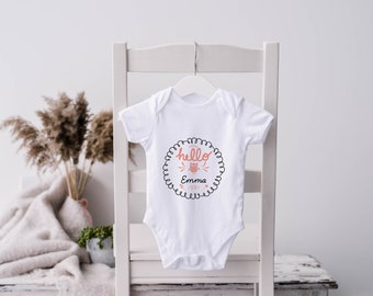bodysuit Hello Owl - organic cotton - first name personalized - baby shower - birth gift