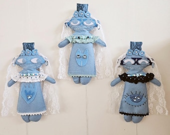 Blue Spirit Art Doll - Triptych – Guardian Set of 3 (One of a Kind)