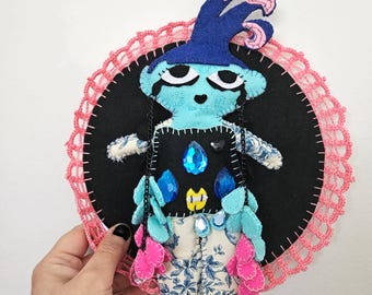 Blue Tears Art Doll – Ex-Voto Wall Sculpture (One of a Kind)