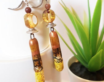 Statement ceramic earrings, Gradient tube earrings, statement dangle, Colored dangling, boho gifts for her