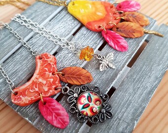 Boho Chic Orange Necklace Collection - Handmade Vibrant Bohemian Jewelry - 3 Unique Styles