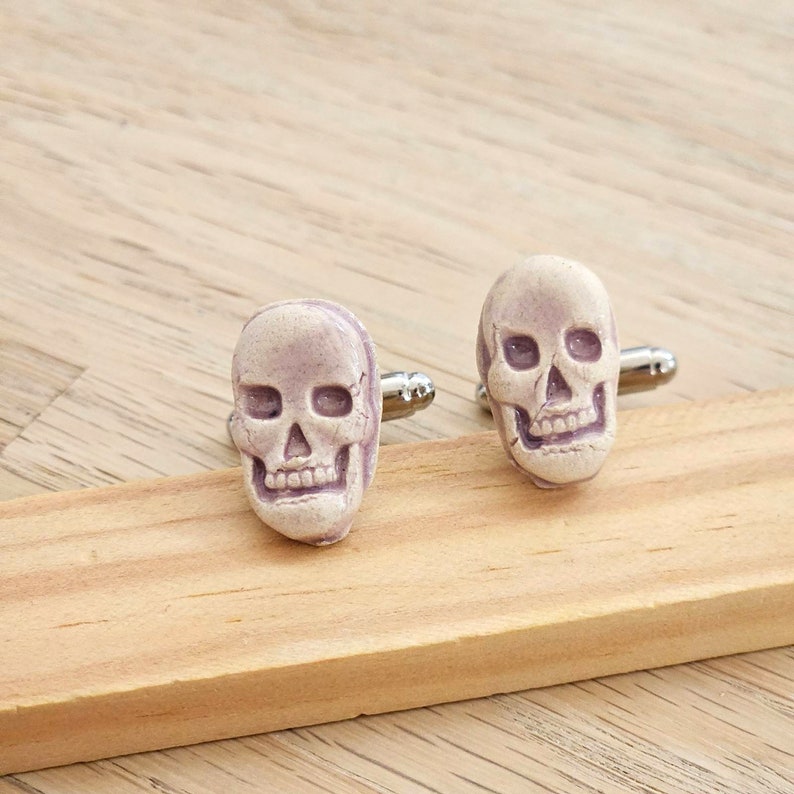 Rock Punk Skull Cufflinks Handmade Accessories for Alternative Style Purple
