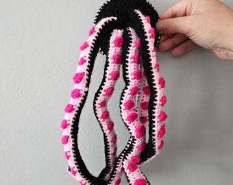 Tentacle Octopus Sculpture Poseable Crochet Art – Pink & Black Fiber Art