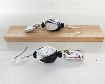 Japanese Brutalist Style Earrings - Unique Artisan Ceramic