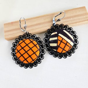 Boucles d'oreilles rondes ethniques, Grandes boucles d'oreilles en tissu africain wax, cadeau bijoux pour femme image 7