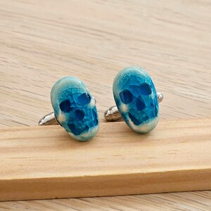 Rock Punk Skull Cufflinks Handmade Accessories for Alternative Style Blue