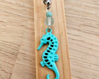 Seahorse earring Turquoise, Beach gift for men, Sea life dangling, Mint Seaglass dangle glass , Ocean Animal, Nautical jewelry