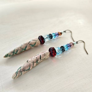 Bohemian Ethnic Long Earrings: Czech Beads, Artisanal Ceramic Spikes image 3