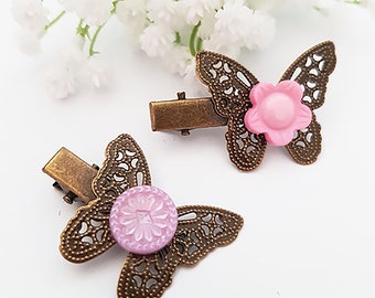 Butterfly Hair Clip - Butterflies Snap clips - Simple Everyday Hair pin - Vintage Buttons Hairpin - Flower girl gift