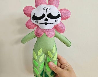 Gothic Flora Art Doll – Sugar Skull Flower Spirit Textile (One of a Kind)
