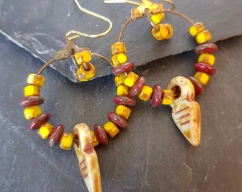 Elevate Your Style with Limited Edition Yellow Red Hoops - The Perfect Boho Chic Earrings