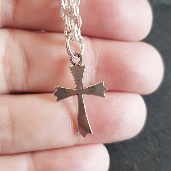Silver cross necklace men Cross pendant Christian jewelry Etsy