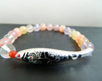 Koi Fish Carved Lotus Super Seven Melody Crystal Beaded Bracelet.Yoga.Meditation.Good Luck.Calming Bracelet