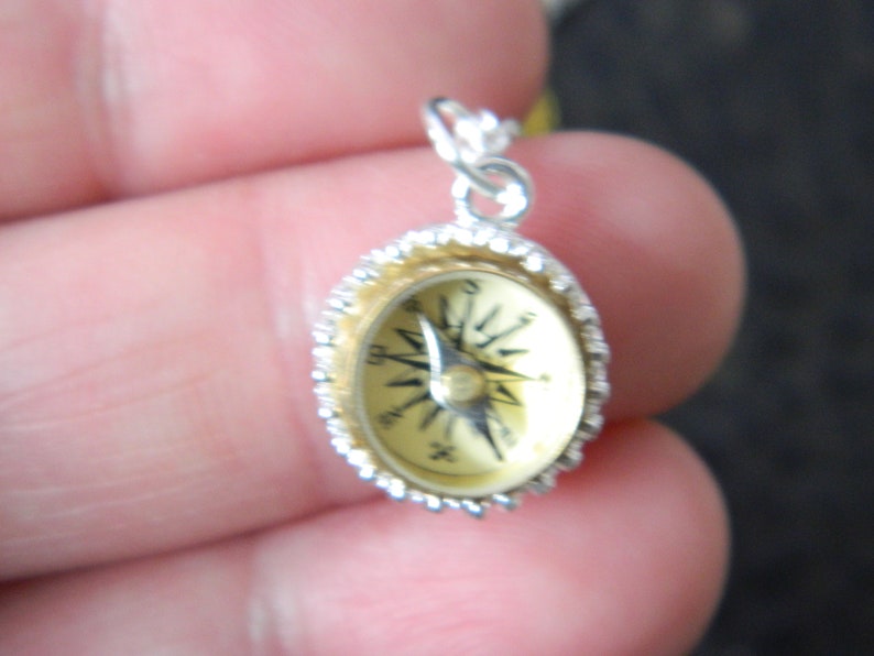 Cute Little Compass Necklace.Mini Working Brass Compass.Silver Plated.18K Gold Plated.