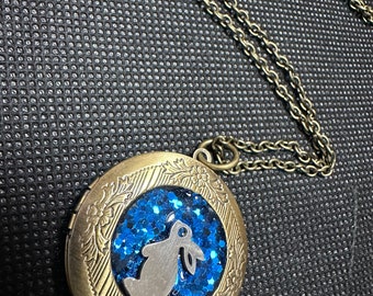 Secret Message Locket Necklace.Love You To the Moon and Back.Bunny