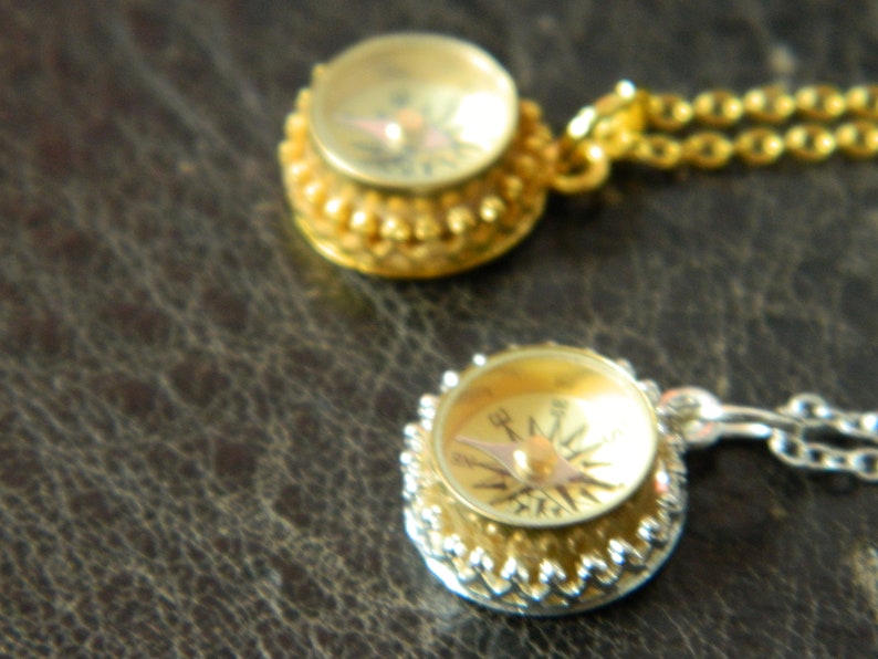 Cute Little Compass Necklace.Mini Working Brass Compass.Silver Plated.18K Gold Plated.