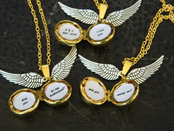 Angel Wings Secret Message Necklace.Propose.Bridesmaid.Anniversary.Best Friends