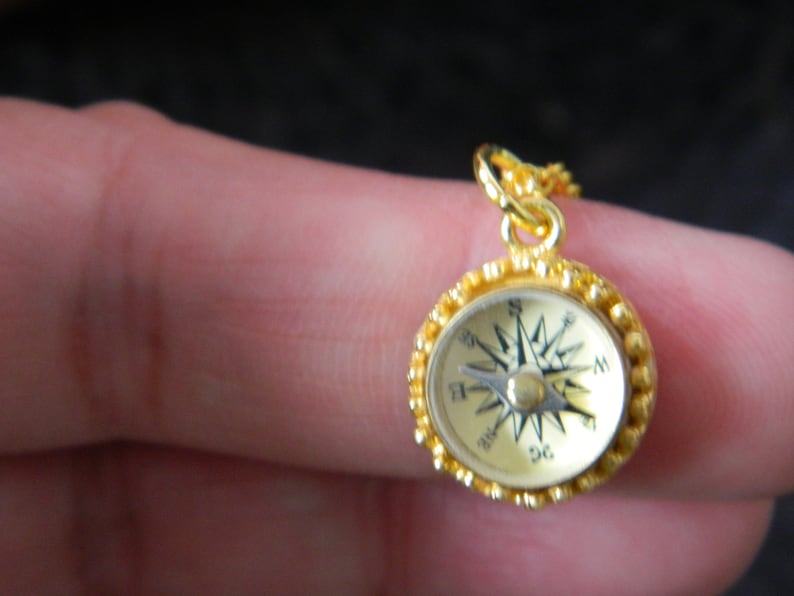 Cute Little Compass Necklace.Mini Working Brass Compass.Silver Plated.18K Gold Plated.