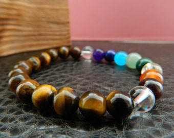 7 Chakra Balancing  Bracelet. Healing. Yoga. Meditation.Mens.Women.Tiger eye.