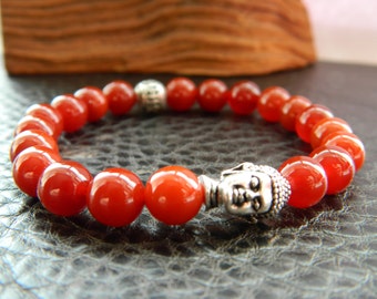 Men Women Natural Red Agate Stone Beaded Buddha Bracelet. Hip Hop.Gift.