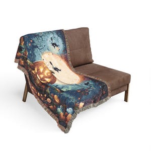 Jack-o'-Lantern Moon Woven Blanket | Halloween Pumpkin Night Scene