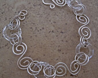 Sterling silver and crystal ring link bracelet