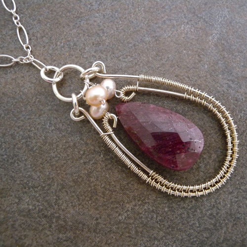 Large Red Ruby Teardrop Wire Wrapped Pendant Necklace - Etsy