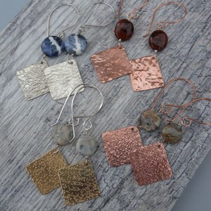 Diamond hammered metal and gemstone earrings