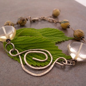Verdite and Citrine Sterling silver spirl link bracelet