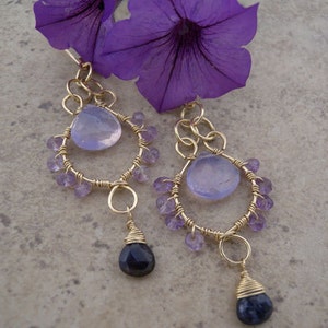 Gold filled Sapphire Amethyst and Scorolite Earrings